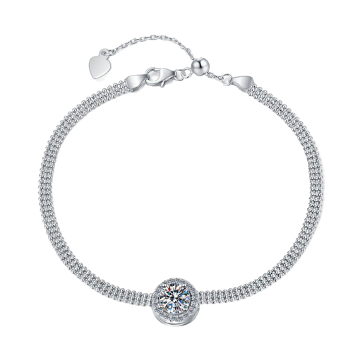 2CT Moissanite With Round Bead Silver Chain Design Bracelet C2024070005 2CT Moissanite With Round Bead Silver Chain Design Bracelet C2024070005