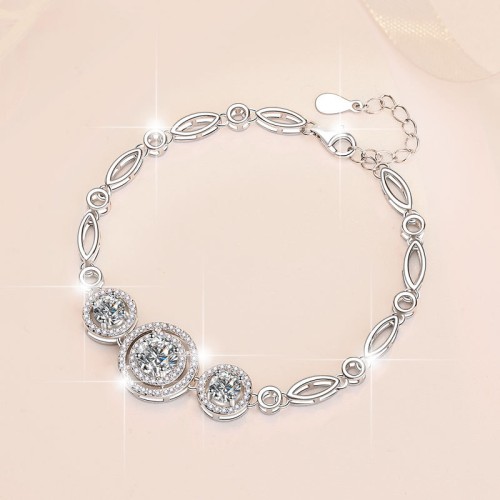 Moissanite Double Halo Design Chain Bracelet C2024070009 Moissanite Double Halo Design Chain Bracelet C2024070009