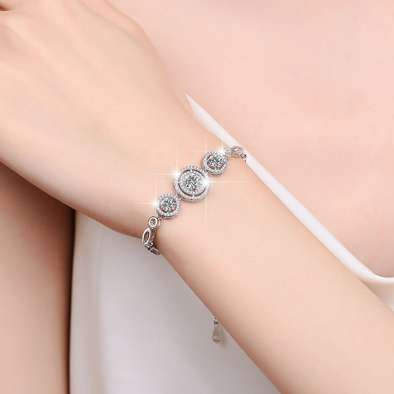 Moissanite Double Halo Design Chain Bracelet C2024070009 