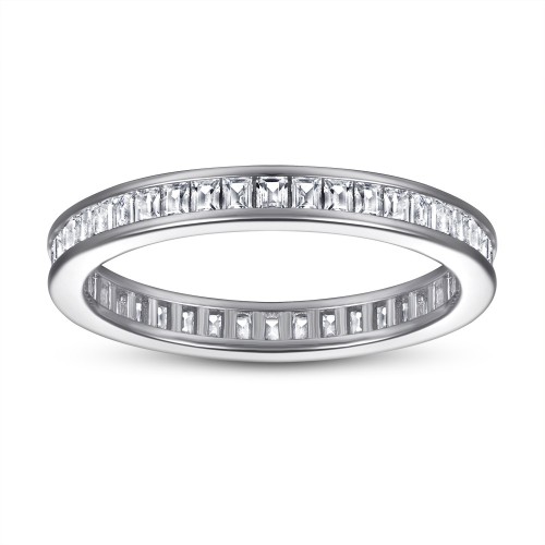Channel Set with Emerald Cut White Sapphires 925 Sterling Silver Promise Rings C2023030005 