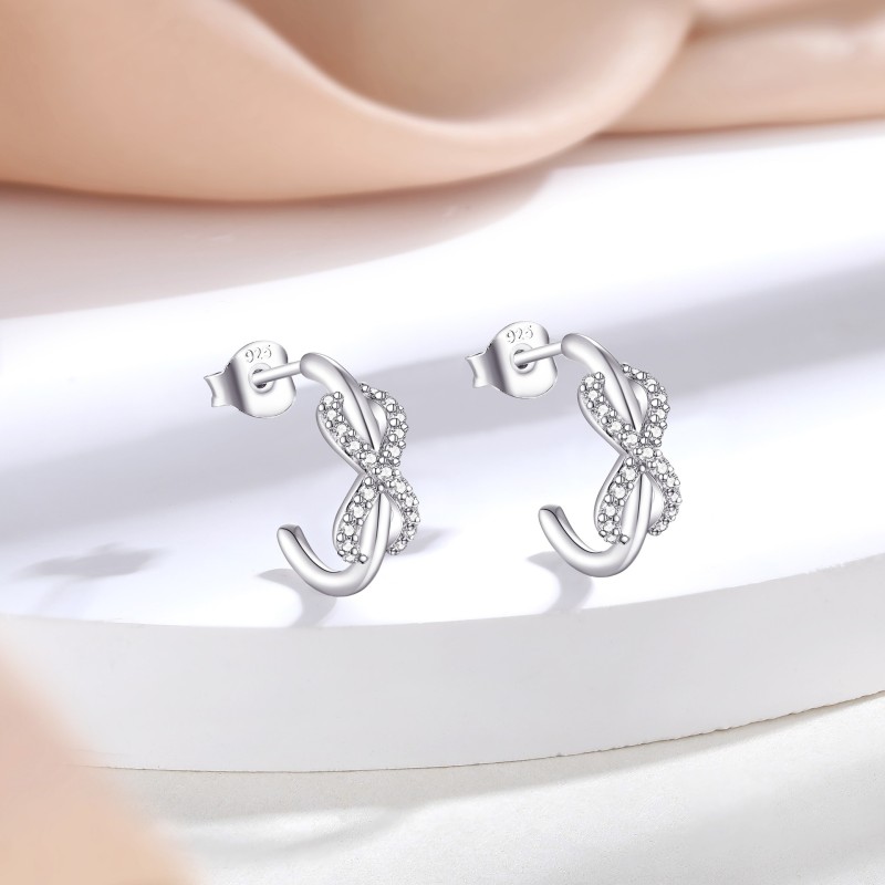 Charmorah Infinity Design Round Cut Sterling Silver Hoop Earrings C2024060012 