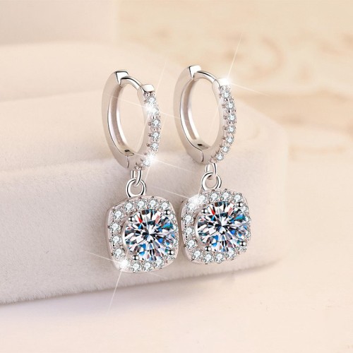 1 CT Halo Set Round Cut Design Moissanite Sterling Silver Drop Earrings C2024060014 1 CT Halo Set Round Cut Design Moissanite Sterling Silver Drop Earrings C2024060014