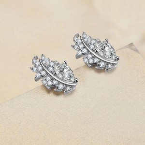 Leaf with Briolette Cut Stone Sterling Silver Stud Earrings C2024060002
