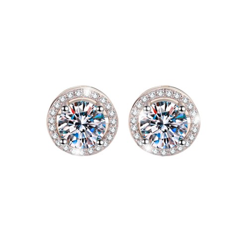 1CT Moissanite Halo Design Round Cut Sterling Silver Stud Earrings C2024060020 1CT Moissanite Halo Design Round Cut Sterling Silver Stud Earrings C2024060020