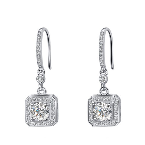 Halo Set Round Cut Design Moissanite Sterling Silver Drop Earrings C2024060021 Halo Set Round Cut Design Moissanite Sterling Silver Drop Earrings C2024060021