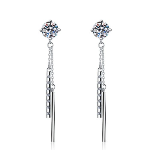 1 CT Classic Round Cut Design Moissanite Sterling Silver Drop Earrings C2024060022