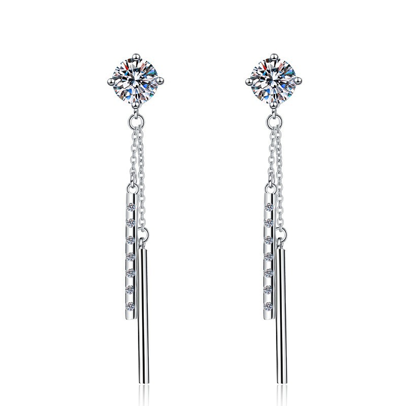 1 CT Classic Round Cut Design Moissanite Sterling Silver Drop Earrings C2024060022