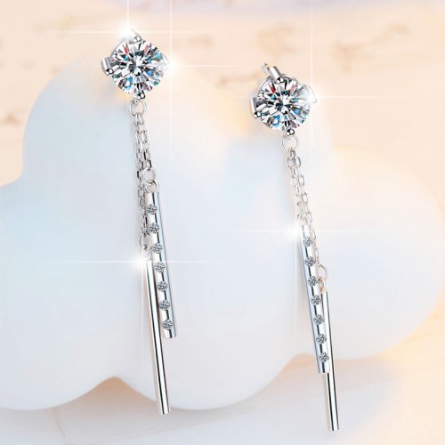 1 CT Classic Round Cut Design Moissanite Sterling Silver Drop Earrings C2024060022