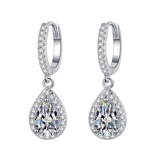 1 CT Halo Set Briolette Cut Design Moissanite Sterling Silver Drop Earrings C2024060023
