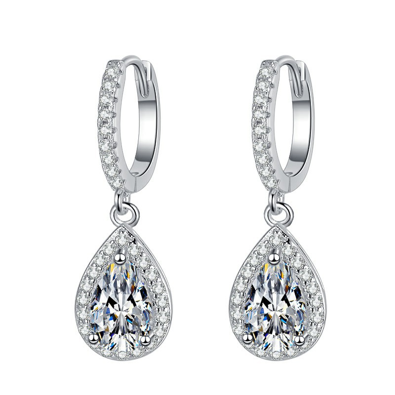 1 CT Halo Set Briolette Cut Design Moissanite Sterling Silver Drop Earrings C2024060023