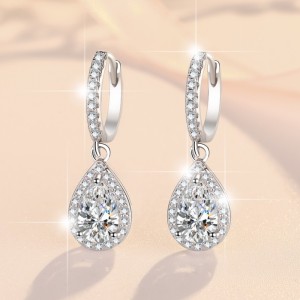 1 CT Halo Set Briolette Cut Design Moissanite Sterling Silver Drop Earrings C2024060023