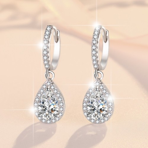 1 CT Halo Set Briolette Cut Design Moissanite Sterling Silver Drop Earrings C2024060023