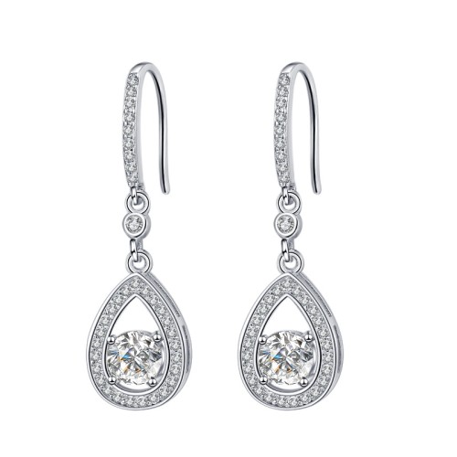1 CT Halo Set Round Cut "Teardrop" Design Moissanite Sterling Silver Drop Earrings C2024060024