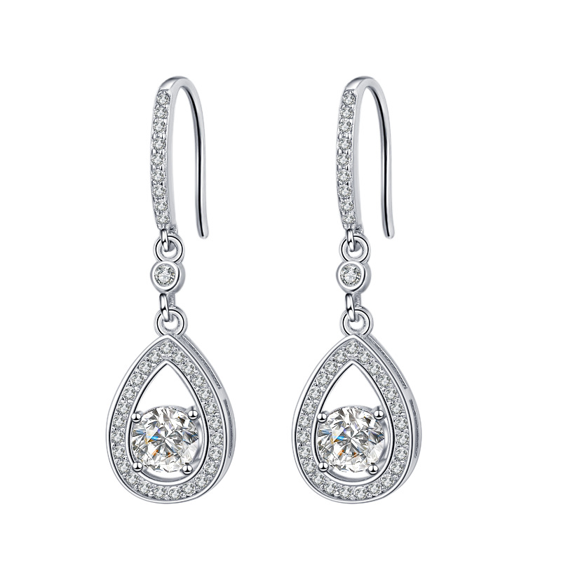 1 CT Halo Set Round Cut "Teardrop" Design Moissanite Sterling Silver Drop Earrings C2024060024
