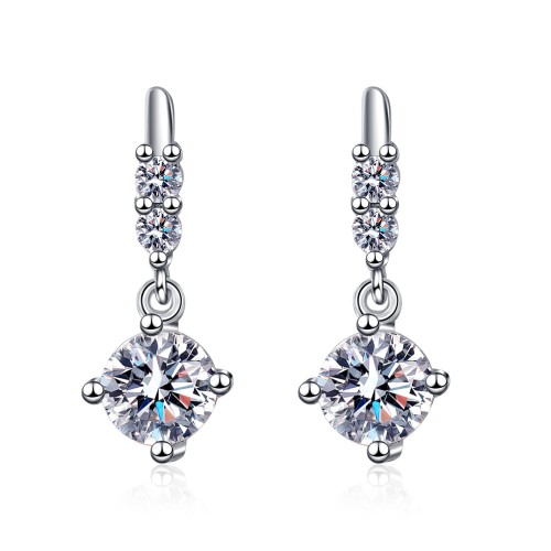 1 CT Classic Round Cut Moissanite Sterling Silver Drop Earrings C2024060028
