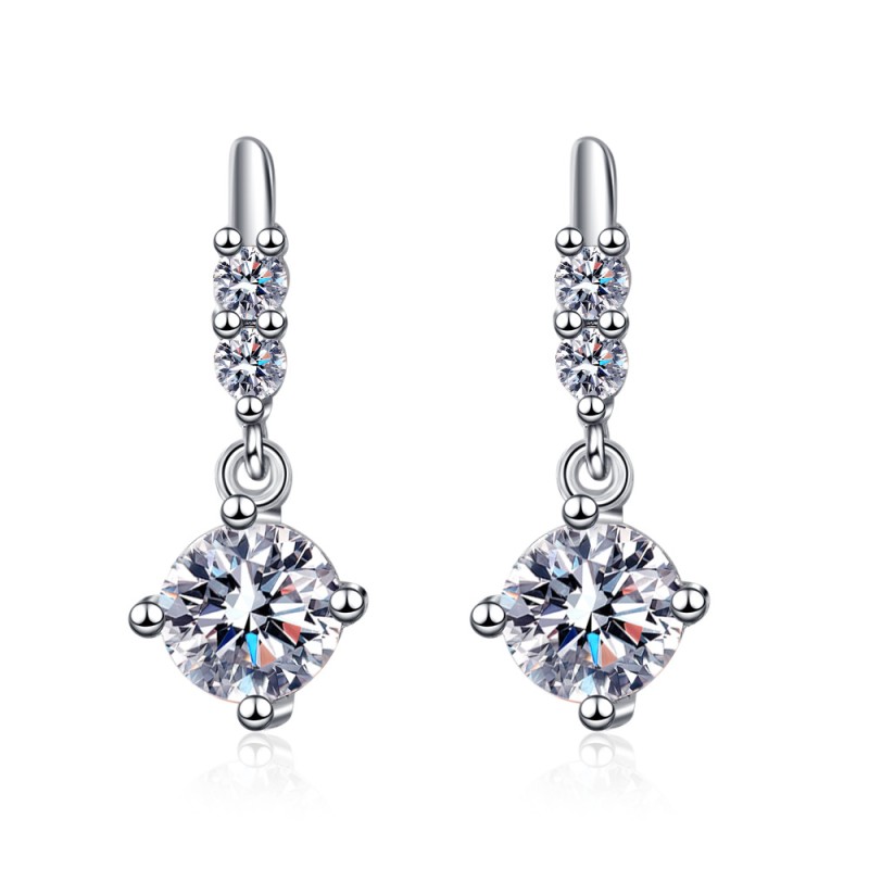 1 CT Classic Round Cut Moissanite Sterling Silver Drop Earrings C2024060028