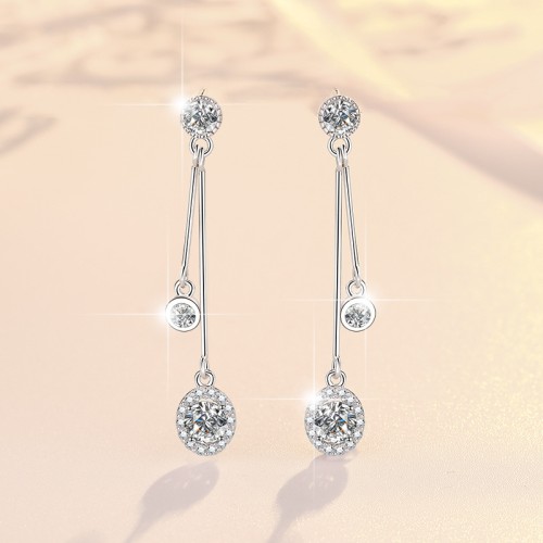  Round Cut Moissanite Sterling Silver Long Drop Dangle Earrings C2024060029