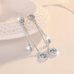  Round Cut Moissanite Sterling Silver Long Drop Dangle Earrings C2024060029