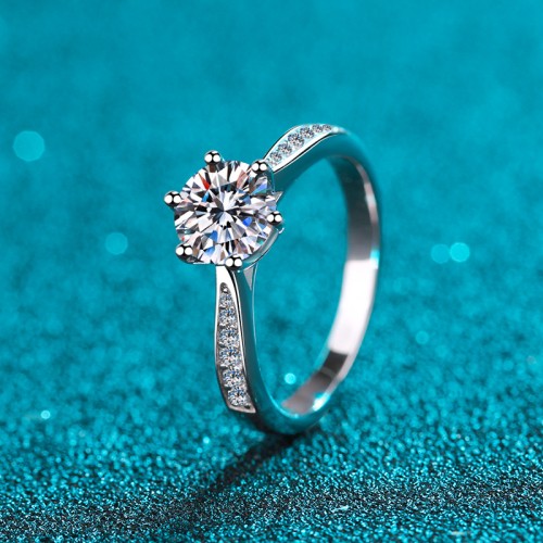 1ct Mozambique Six Claw Micro Inlaid Ring, Sterling Silver Engagement Rings C2025020102 