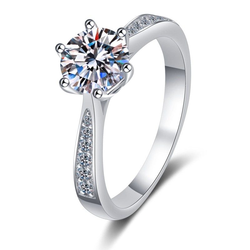 1ct Mozambique Six Claw Micro Inlaid Ring, Sterling Silver Engagement Rings C2025020102
