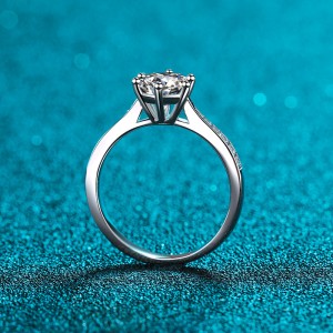 1ct Mozambique Six Claw Micro Inlaid Ring, Sterling Silver Engagement Rings C2025020102