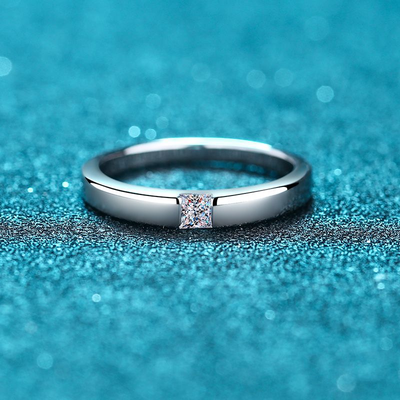 Moissanite Circular plain circle Square cutting  s925 Silver Ring Engagement Rings C2025020106 