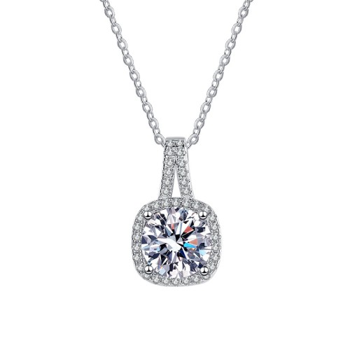 2 CT Halo Design Round Cut Moissanite Sterling Silver Classic Necklace C2024080003 2 CT Halo Design Round Cut Moissanite Sterling Silver Classic Necklace C2024080003