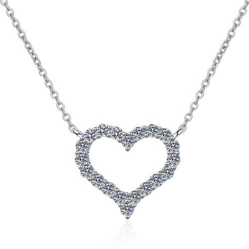 Heart Shape Halo Design Round Cut Moissanite Sterling Silver Classic Necklace C2024080004 Heart Shape Halo Design Round Cut Moissanite Sterling Silver Classic Necklace C2024080004