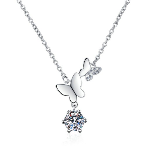 1.0 CT Moissanite With Butterfly Sterling Silver Classic Necklace C2024080008