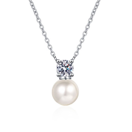 Moissanite Freshwater Pearl 925 Silver C2025080106