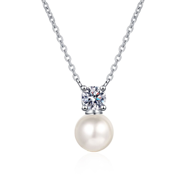 Moissanite Freshwater Pearl 925 Silver C2025080106