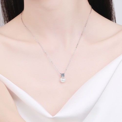Moissanite Freshwater Pearl 925 Silver C2025080106