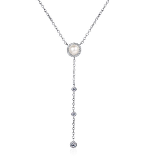 Moissanite Natural freshwater pearl necklace 24 inches 925 Silver C2025080107