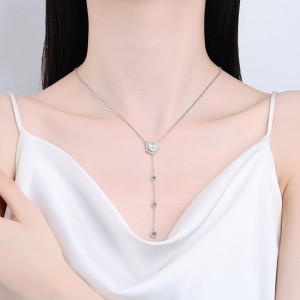 Moissanite Natural freshwater pearl necklace 24 inches 925 Silver C2025080107