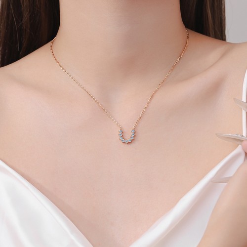 Moissanite Champagne gold necklace women's U-shaped pendant 925 Silver C2025080112