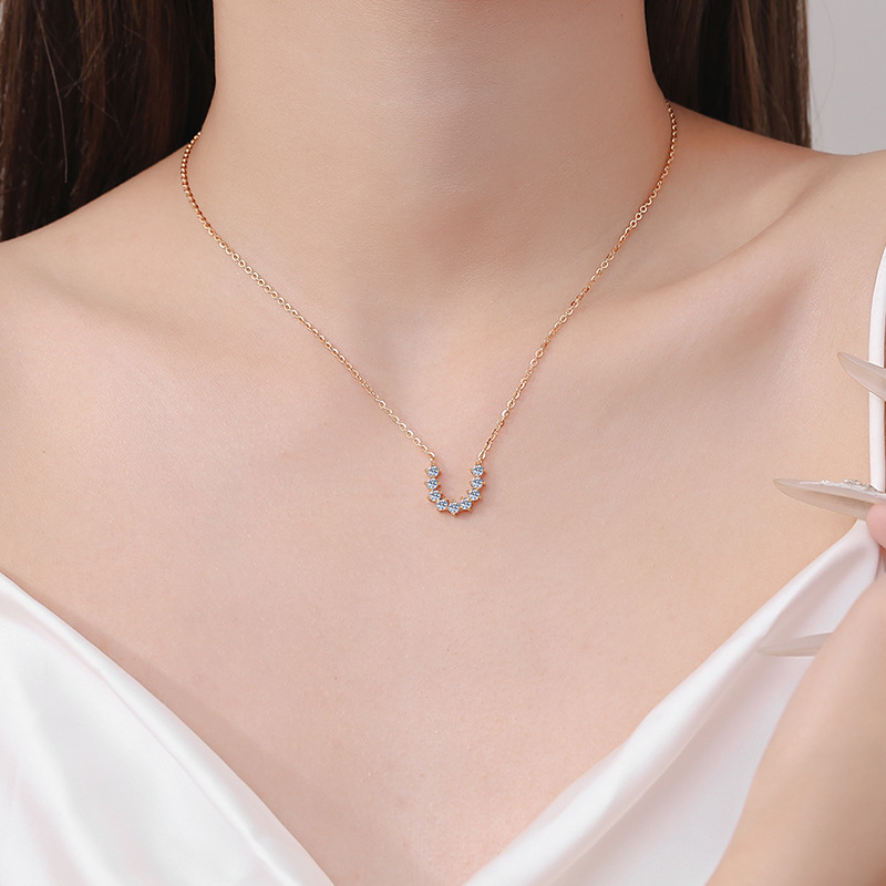 Moissanite Champagne gold necklace women's U-shaped pendant 925 Silver C2025080112 