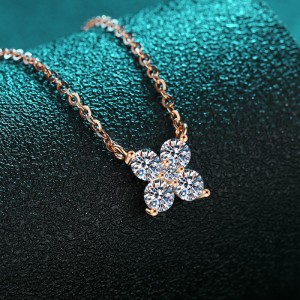 1.26 CT Moissanite Champagne gold necklace with female petals pendant 925 Silver C2025080113