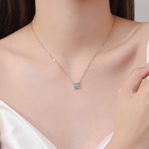 1.26 CT Moissanite Champagne gold necklace with female petals pendant 925 Silver C2025080113
