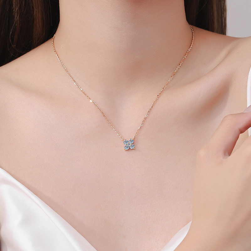 1.26 CT Moissanite Champagne gold necklace with female petals pendant 925 Silver C2025080113 